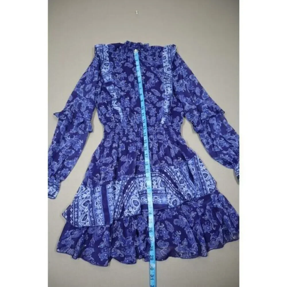 Aqua Girl Navy Blue Long Sleeve Paisley Dress‎ Size L 10/12